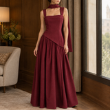 Evelina-Sage Asymmetric Maxi Dress - Deep Red