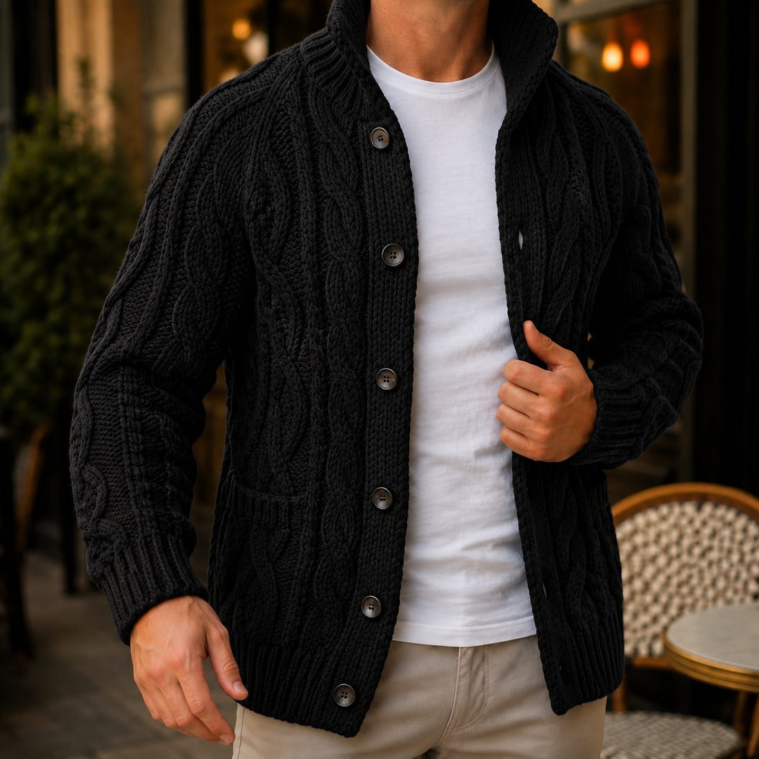Caius Cable Knit Sweater - Black