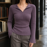 Isabelle-Jade Collared Knit Top - Purple