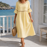Hallie-Jade Eyelet Midi Dress - Pastel Yellow