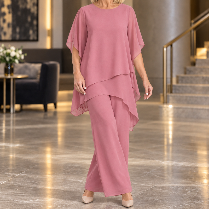 Tamsin-Faye Layered Pants Set - Rose Pink