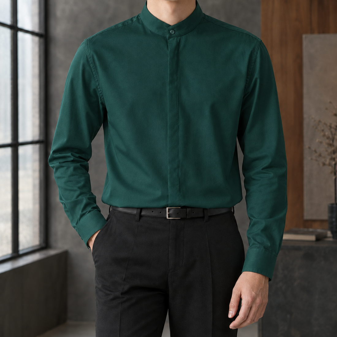 Martin Stand Collar Shirt - Green