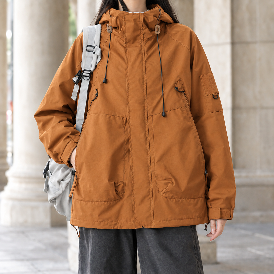 Eden-Hope Hooded Utility Jacket - Burnt Orange