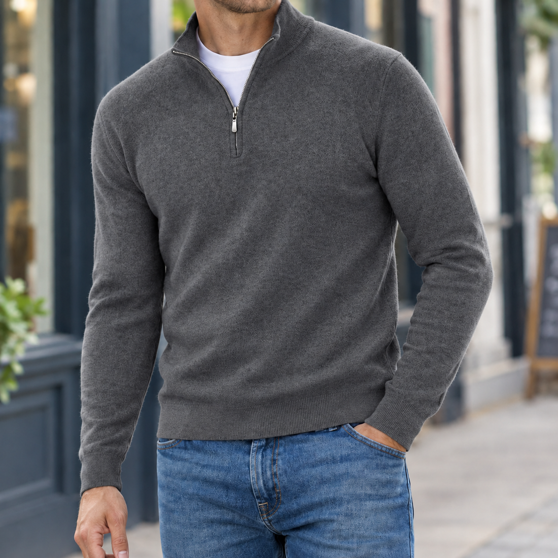 Romano Quarter Zip Sweater - Dark Gray
