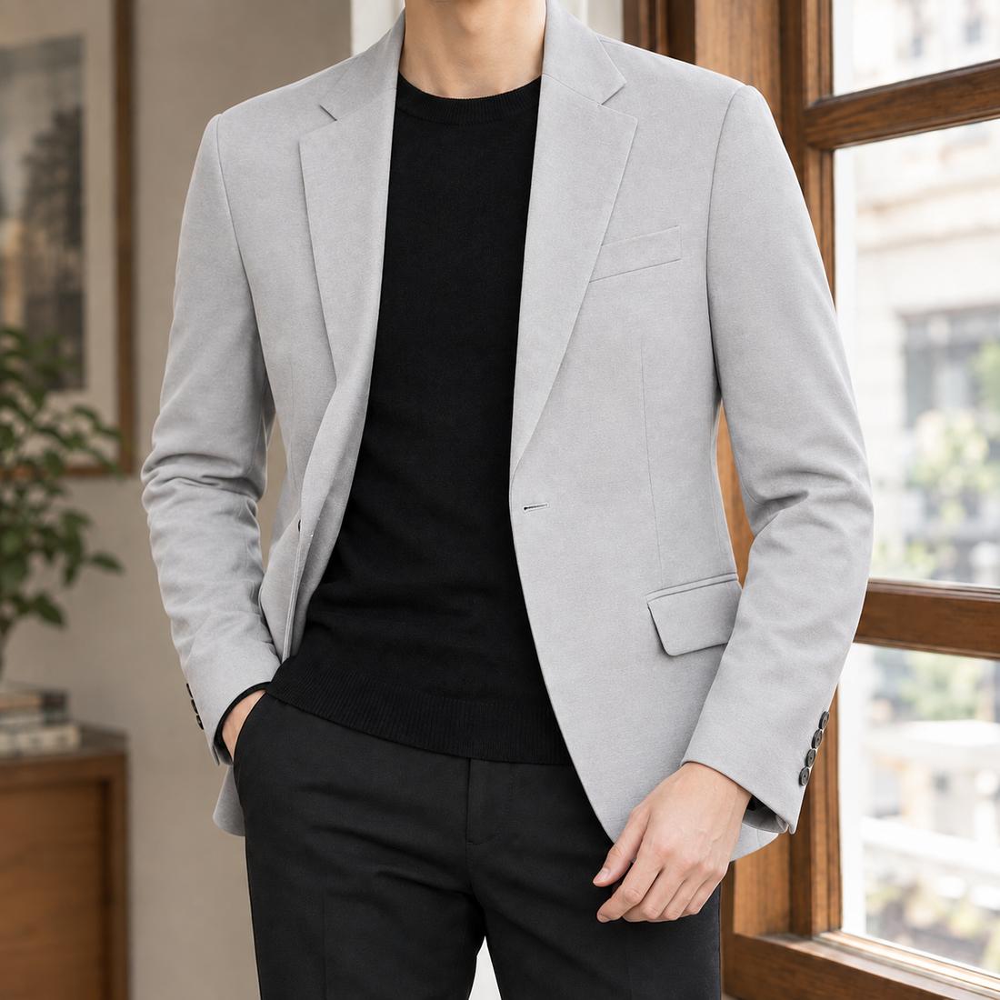 Ancel Slim Fit Blazer - Light Gray Single West