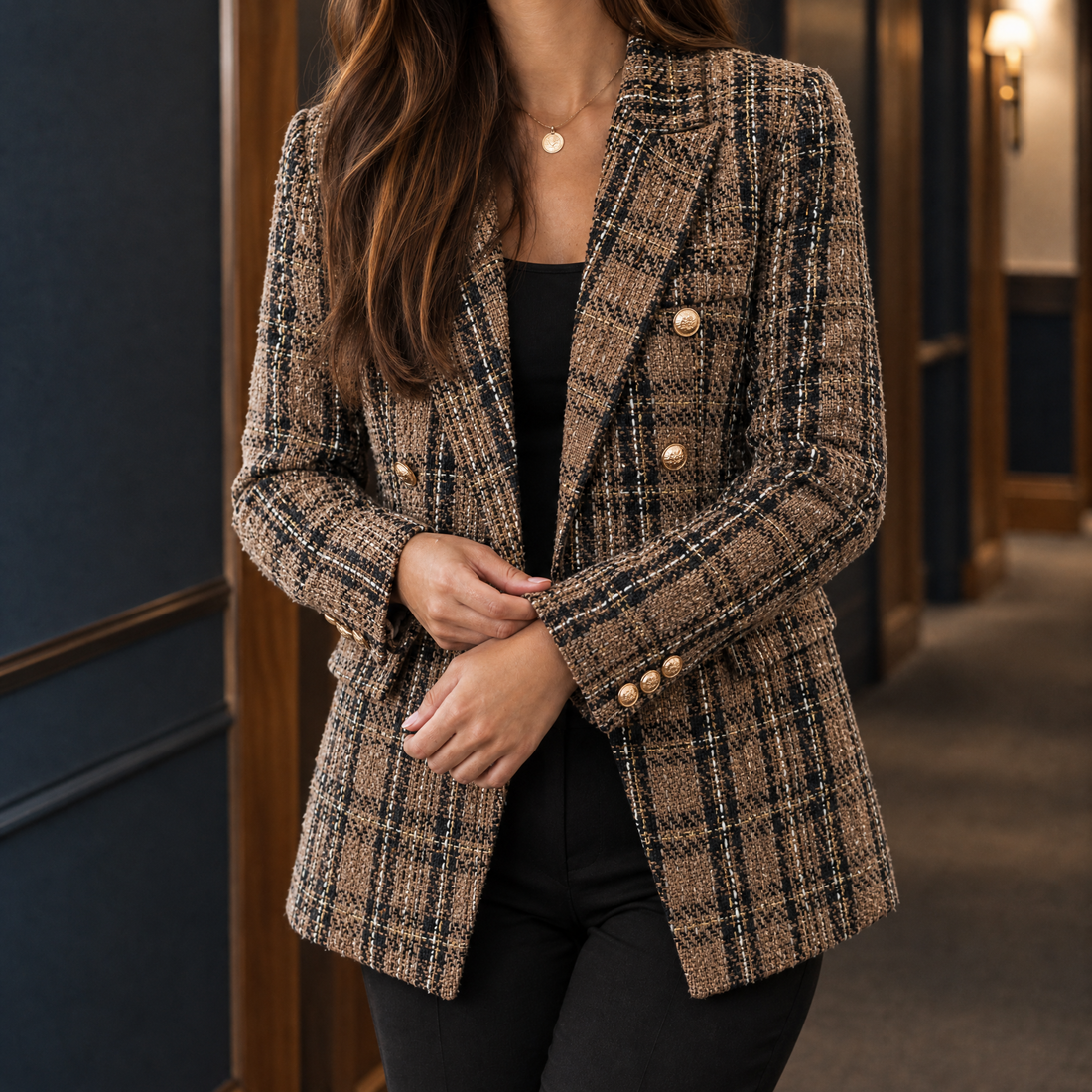 Renata-Faye Plaid Blazer - Brown