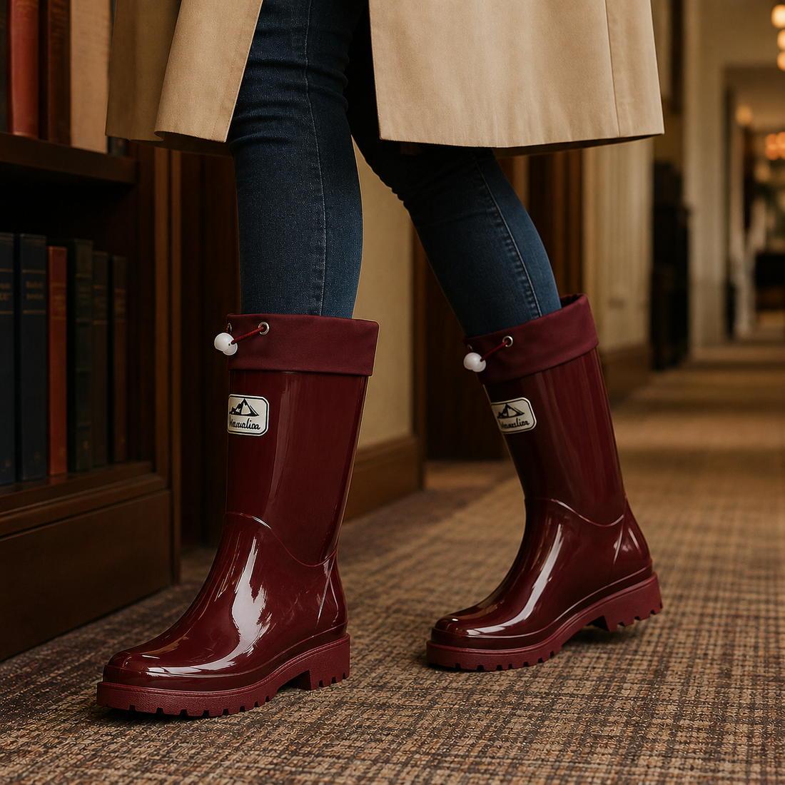 Caffaro Drawstring Rain Boots - Burgundy