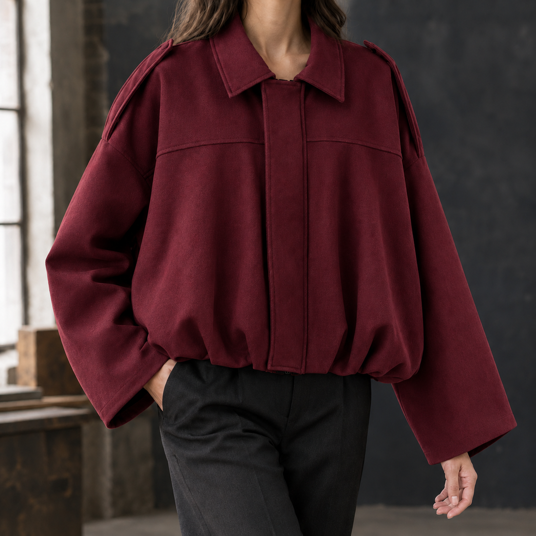 Kiera Oversized Bomber Jacket - Red