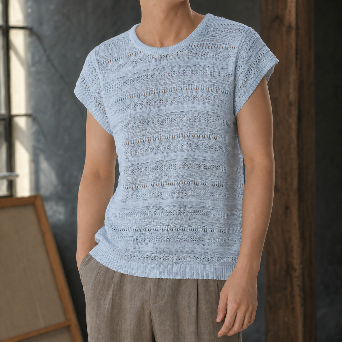 Nico Openwork Knit Top - Blue