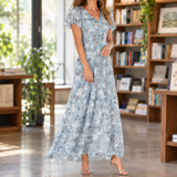 Daphne-Sage Floral Maxi Dress - Gray Blue