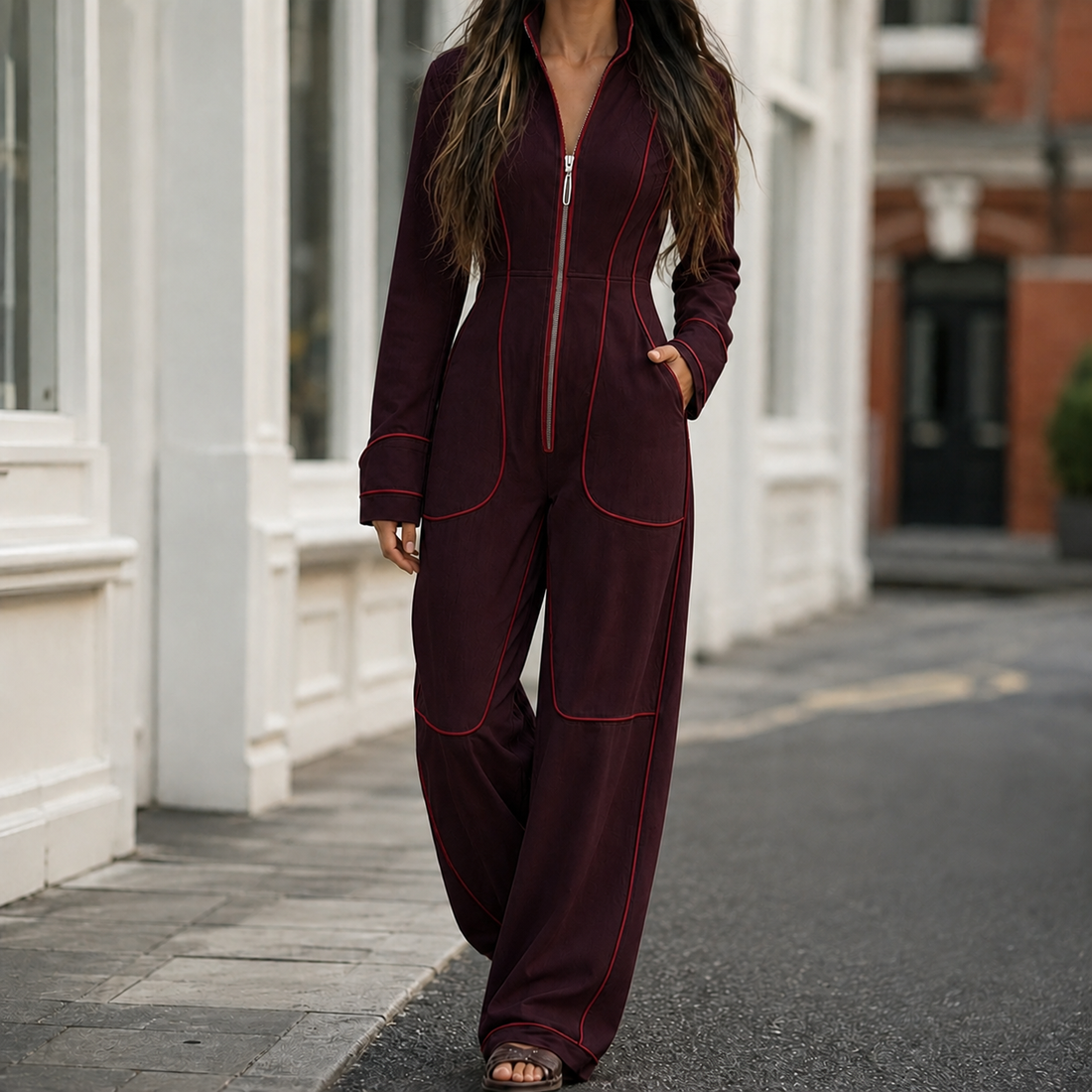 Marina-Marie Wide Leg Jumpsuit - Jujube Red