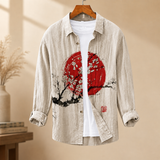Austin Linen Shirt - Beige Red Sun