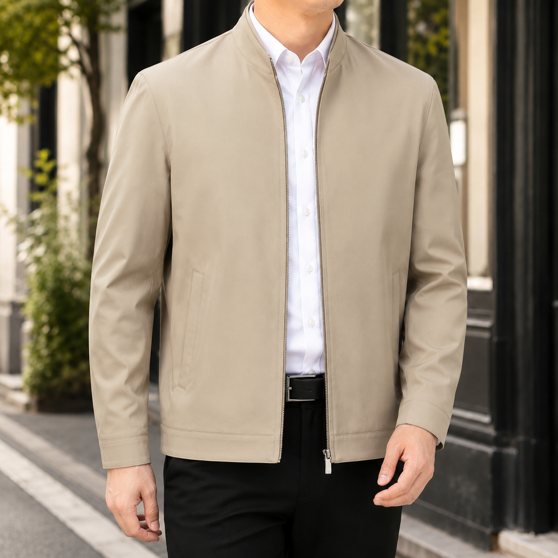 Waldemar Stand Collar Jacket - Khaki Stand Collar