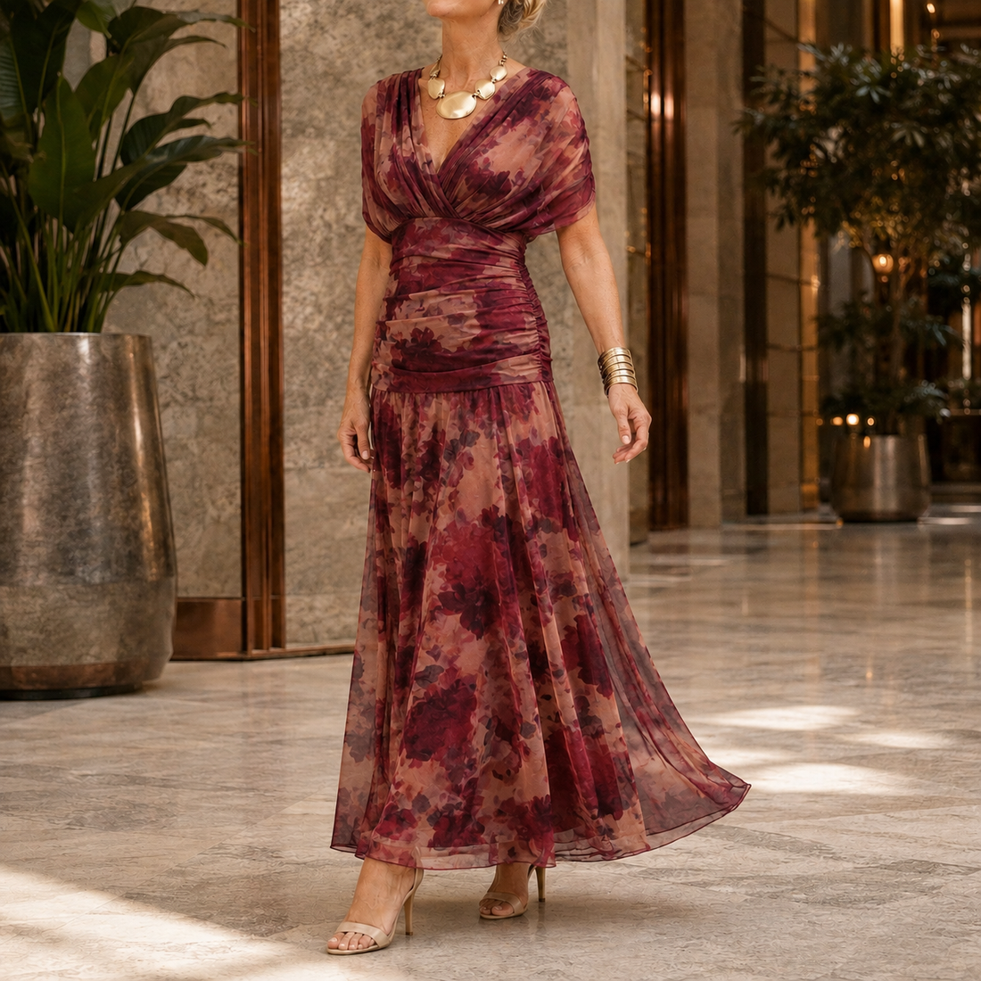 Lydia-Hope Wrap Maxi Dress - Brick Red