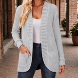 Grace-Kate Ribbed Cardigan - Silvery Gray