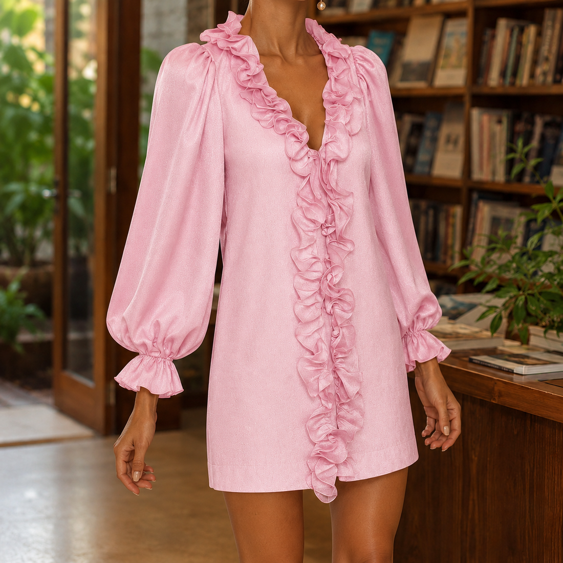 Eva-Claire Ruffle Mini Dress - Pink