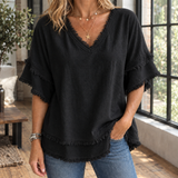 Marlene-Louise Fringed Top - Black