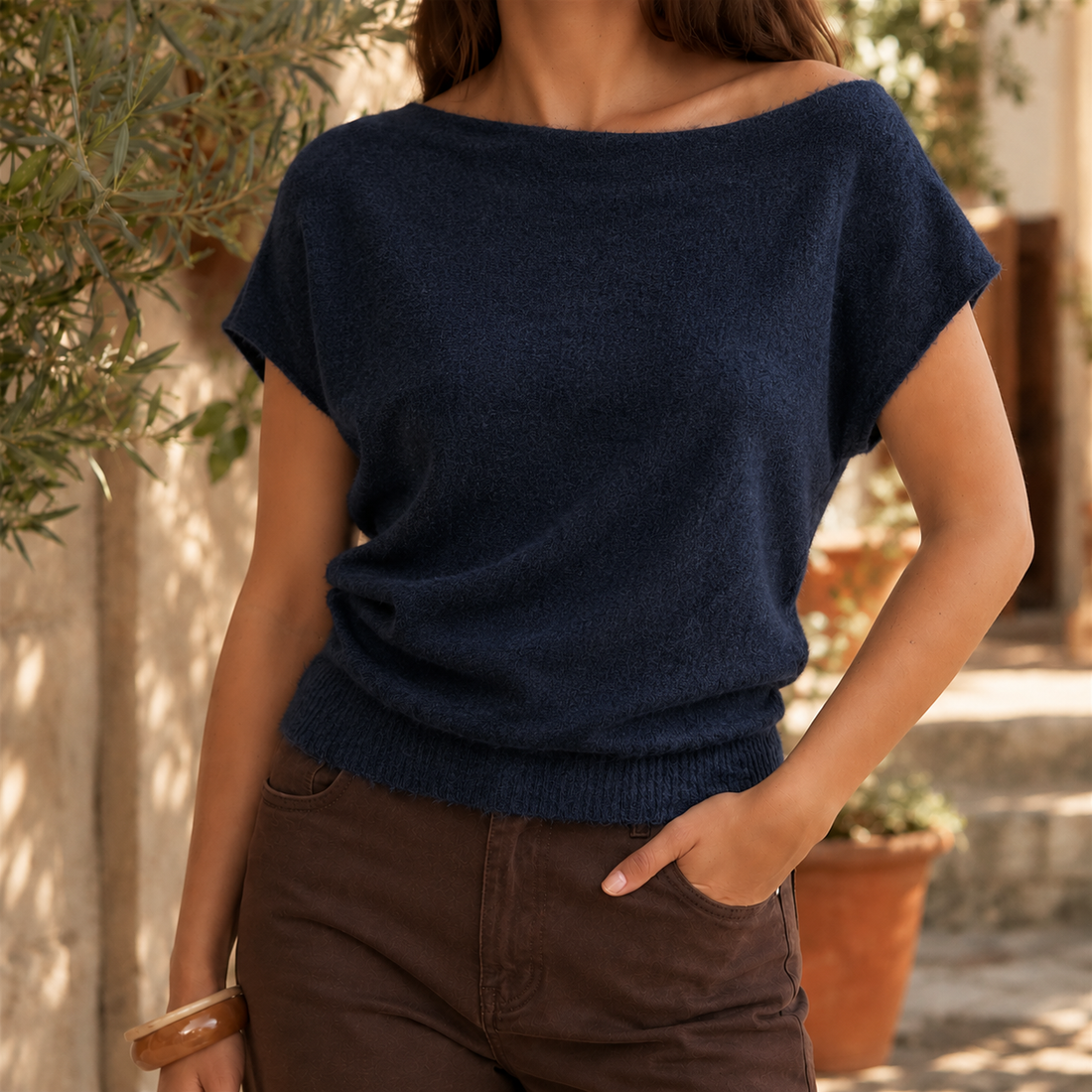 Aimee-Marie Off Shoulder Sweater - Navy Blue
