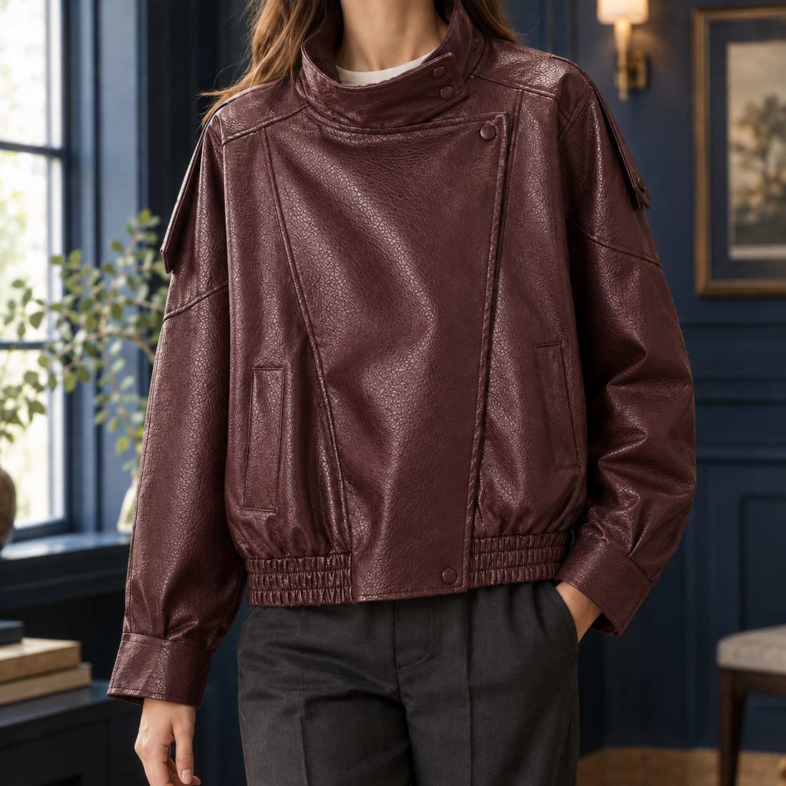 Eugenie-Elise Moto Jacket - Reddish Brown