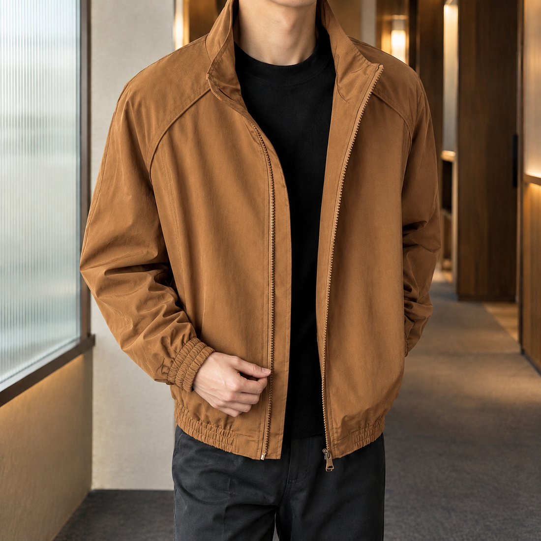 Conrad Stand Collar Jacket - Brown