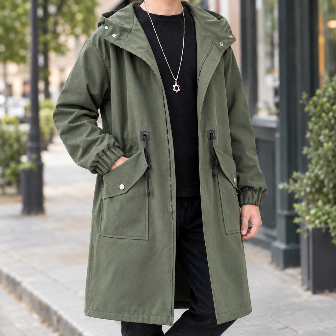 Augustin Hooded Overcoat - Green