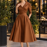 Estelle-Mae Wrap Midi Dress - Brown