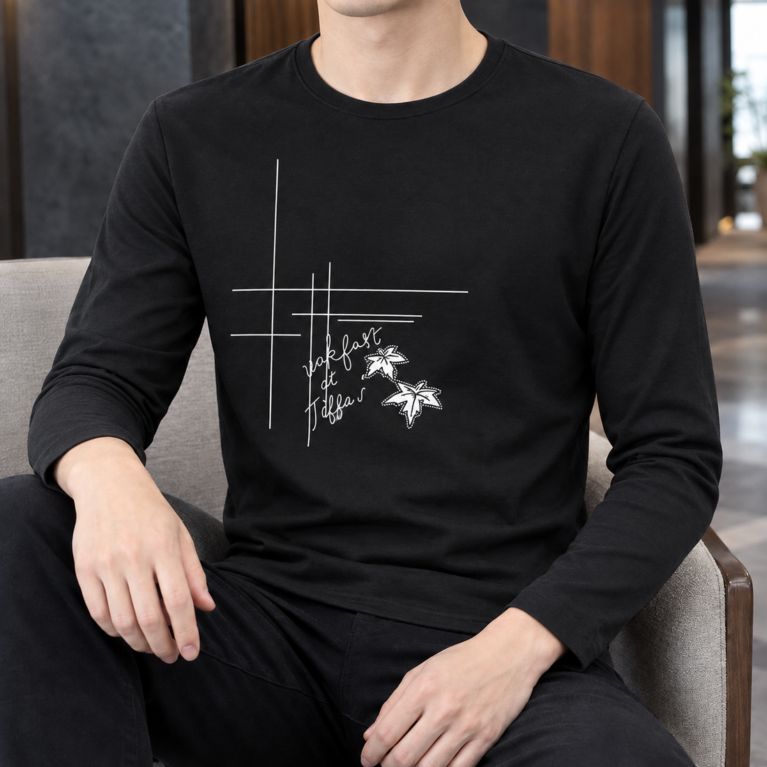 Florian Crew Neck Top - Black Bamboo Flower