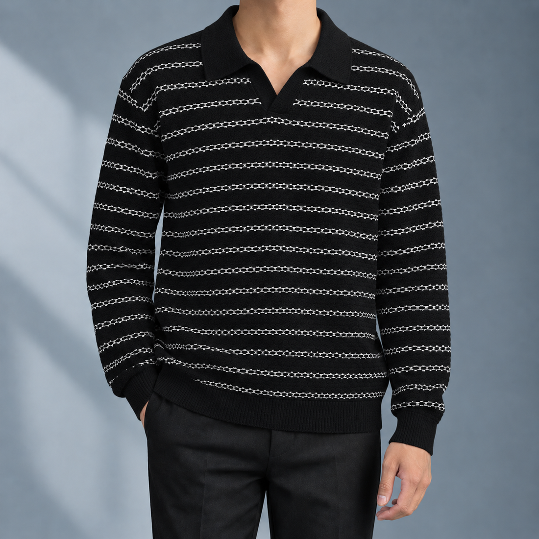 Hendrik Striped Polo - Black
