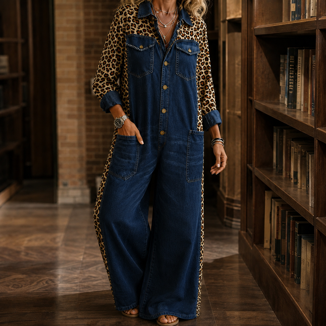 Valeria-Kate Leopard Jumpsuit - Dark Blue