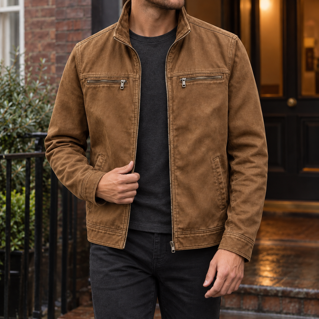 Blake Leather-Look Jacket - Brown