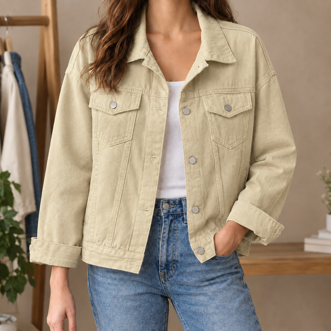 Caitlin-Grace Denim Jacket - Beige