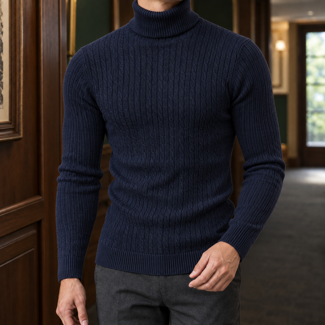 Dario Cable Knit Sweater - Navy Blue