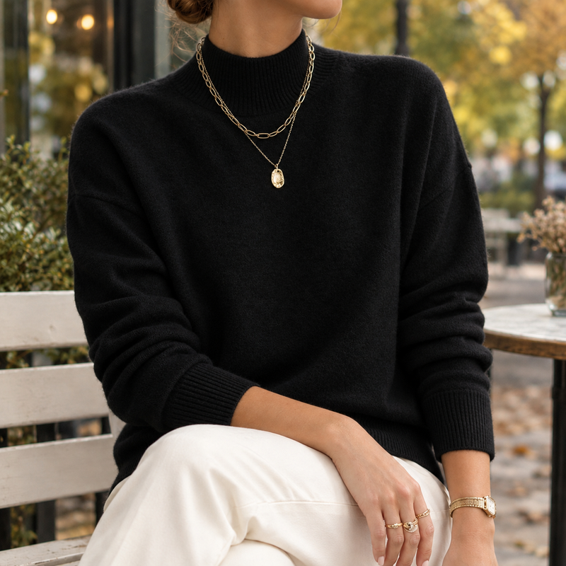 Melisande-Eve Mock Neck Sweater - Black