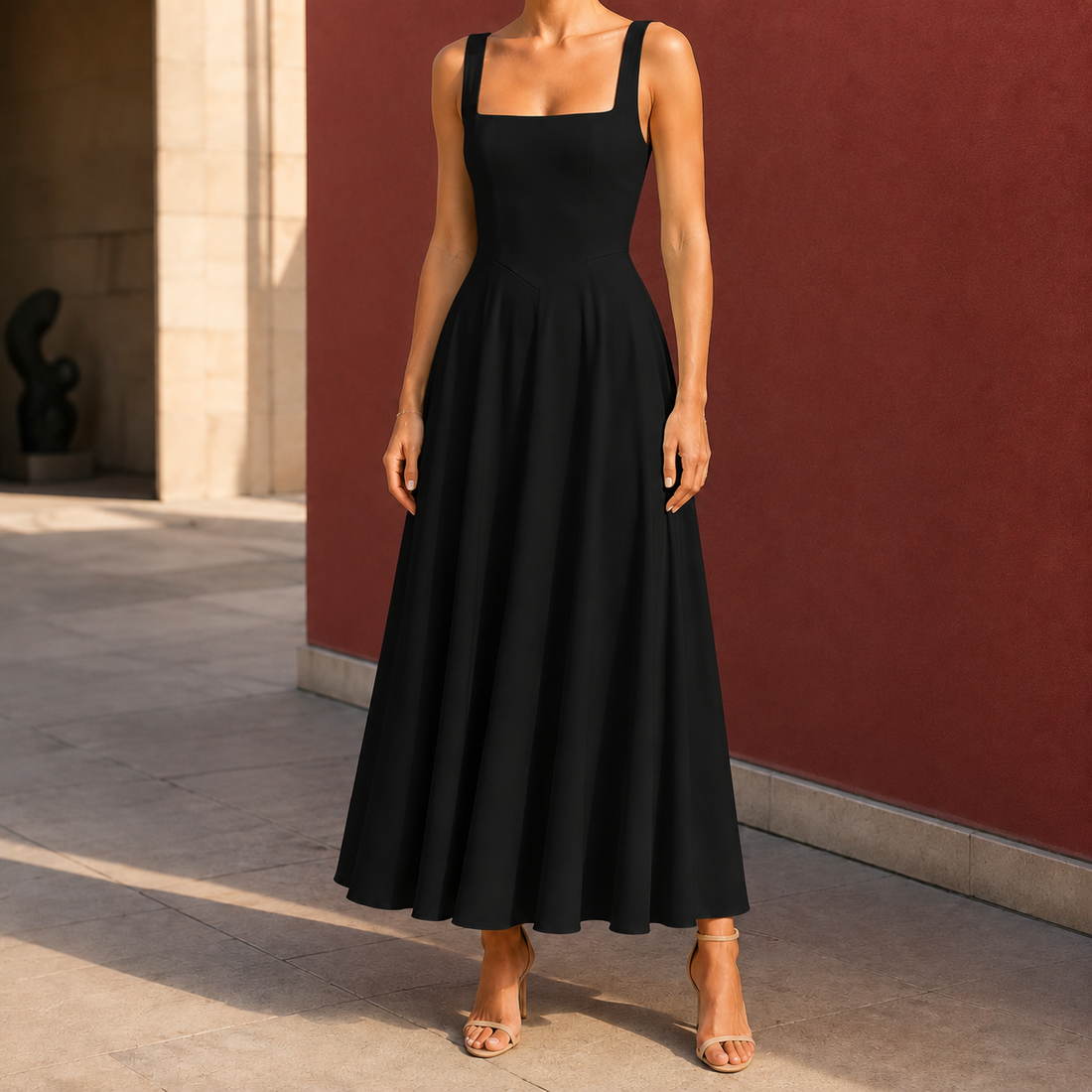 Winona-Rae Square Neck Dress - Black