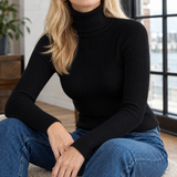 Perpetua-Grace Ribbed Turtleneck Sweater - Black