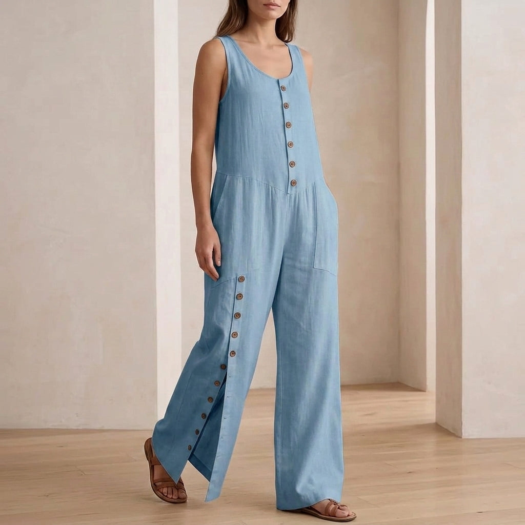 Orla Button Detail Jumpsuit - Blue