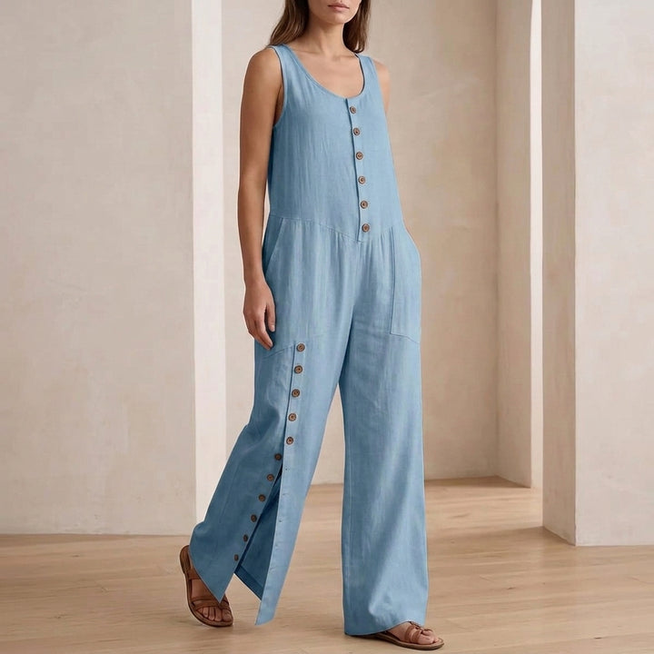 Orla Button Detail Jumpsuit - Blue