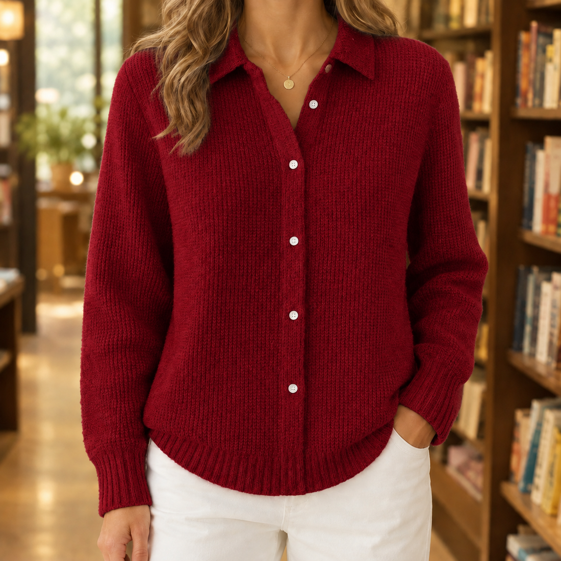 Sabina-Skye Collared Sweater - Red