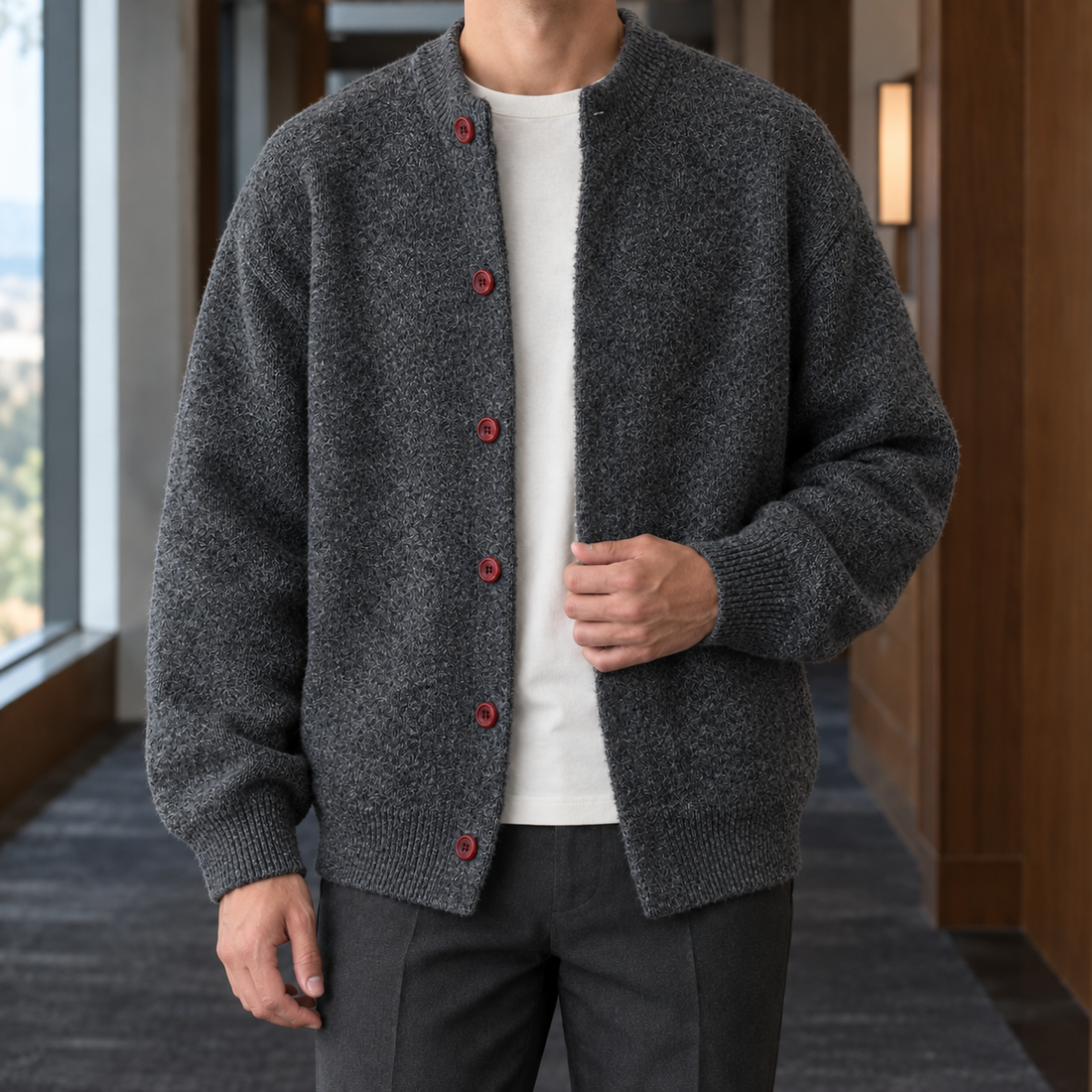 Emilio Relaxed Cardigan - Dark Gray