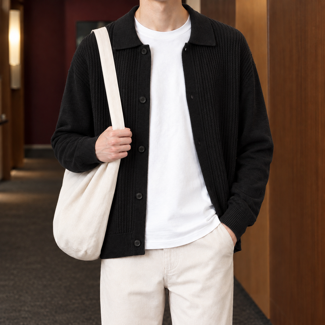 Dario Textured Cardigan - Black