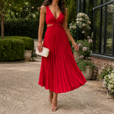 Emilia-Jade Pleated Midi Dress - Red