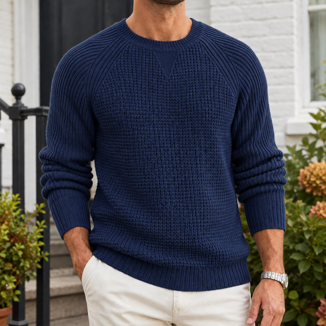 Lucian Crew Neck Sweater - Navy Blue