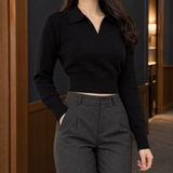 Tiphaine-Eve Polo Knit Top - Black