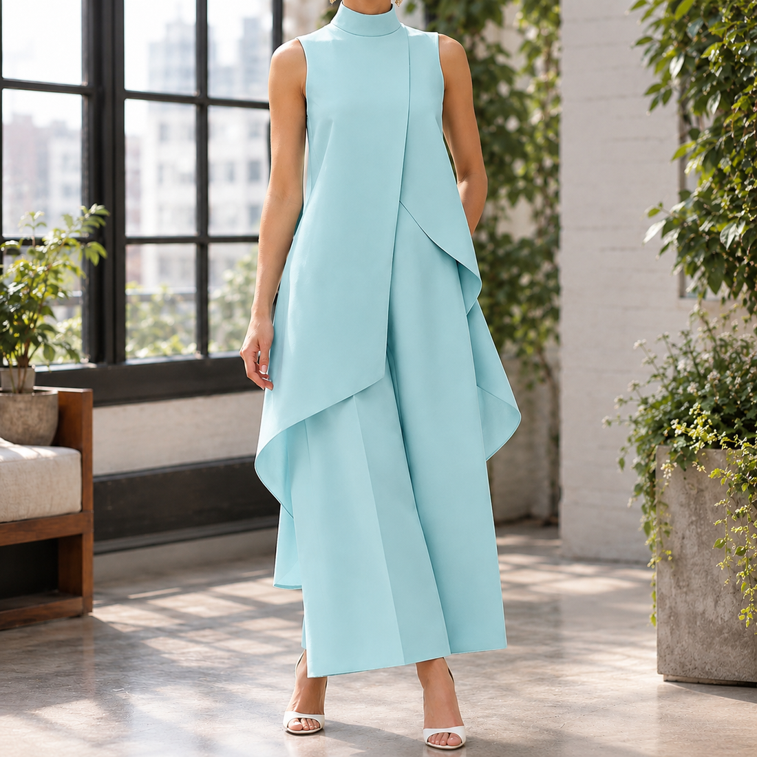 Rhea-Kate Layered Pant Set - Light Blue