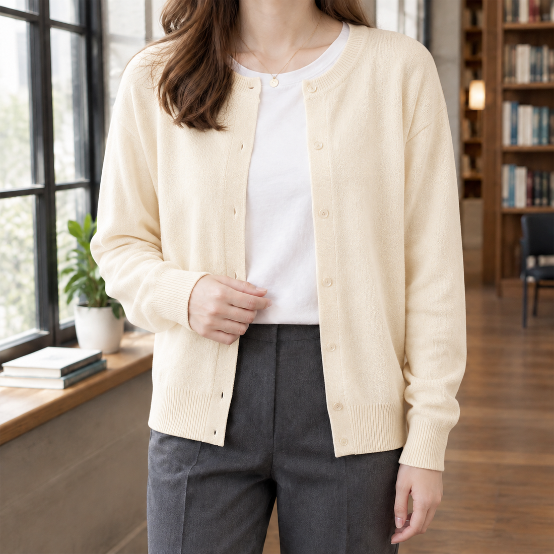 Liliane-Belle Button Front Cardigan - Apricot