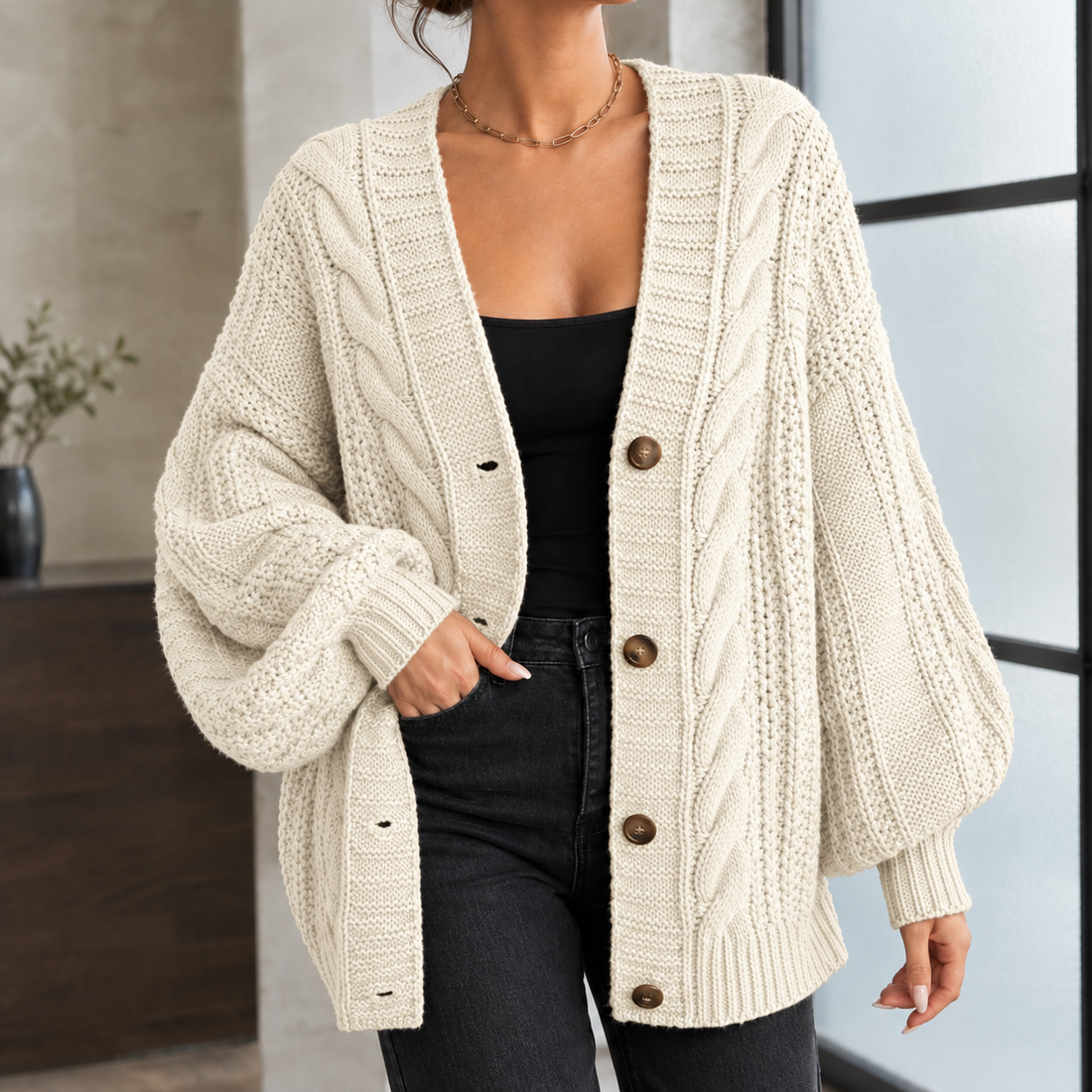 Paula-Eve Cable Cardigan - Off White