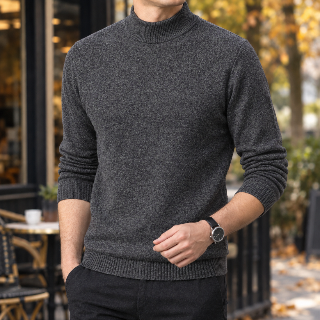 Florian Mock Neck Sweater - Dark Gray