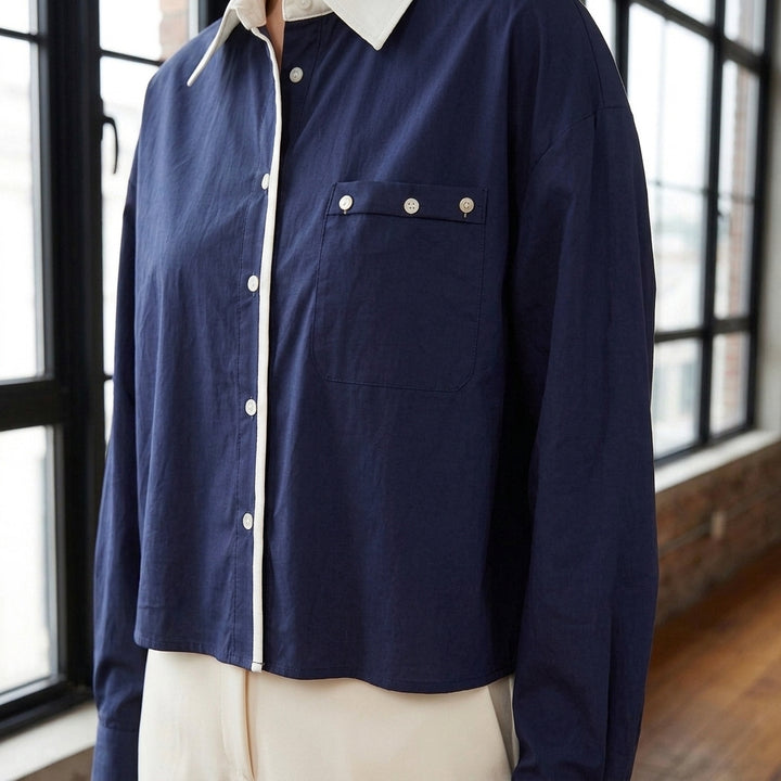 Vivienne Contrast Collar Top - Lead Product Detail