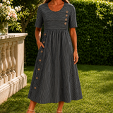 Fenna-Elise Striped Midi Dress - Black