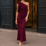 Harriet-Louise One-Shoulder Dress - Burgundy